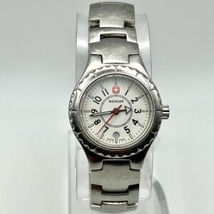 Vintage 90'Wenger  Ladies Swiss Military  Sports 100M White Silver Watch Working